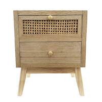 Cairns Bedside 2 Drawer Side Lamp Table Timber Veneer with Rattan Insets Natural