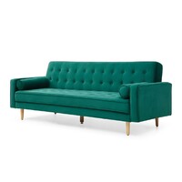 Sophia 3 Seater Sofa Bed Couch Click Clack Green Velvet 2.12m