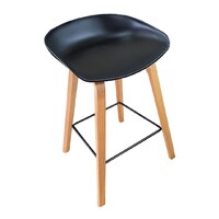 Danish Kitchen Bar Stool 65cm Timber Plywood Frame Black Polypropylene Seat