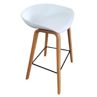Danish Kitchen Bar Stool 65cm Timber Plywood Frame White Polypropylene Seat