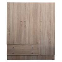 Combination Wardrobe Clothes Rack Storage Unit 3 Door 2 Drawer Cabinet Cupboard 120cm x 180cm Natural Oak WR 4