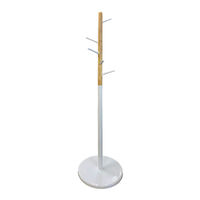 Modern Hat and Coat Stand Natural Timber and White Metal Hat Stand