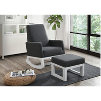Rocking Chair and Ottoman Fabric Arm Chair Padded Seat and Footstool Dark Grey & White Legs Hamish
