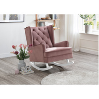 Rocking Chair Velvet Fabric Arm Chair Padded Seat Dusty Pink & White Legs Bloom