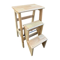 Wooden Step Stool Portable 3 Step Timber Folding Kitchen Ladder Retro Natural Oak Abby 