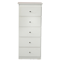 5 Drawer Chest of Drawers 420mm Wide Bedroom Clothes Storage Unit  Budget Melamine White BC 2A