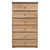 6 Drawer Chest of Drawers 600mm Wide Bedroom Clothes Storage Unit  Budget Melamine Natural Oak BC 4A