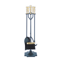 5 Piece Fireplace Tool Fire Set Heavy Duty Black and Gold Melton Craft JC 3PK 