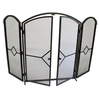 Heavy Duty Fire Screen with Gate Fireplace Protector Deco Styling 3 Panel Fold Black OF38510