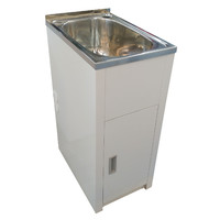 ECT Global Laundry Cabinet Sink Trough 30 Litre Stainless Steel Tub Bypass & Outlet Lavassa LD 3756