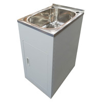 ECT Global Laundry Cabinet Sink Trough 35 Litre Stainless Steel Tub Bypass & Outlet Lavassa LD 4500A