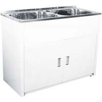 ECT Global Laundry Cabinet Sink Trough Double 45 Litre Bowls Stainless Steel Tub with Bypass Lavassa LD 1250