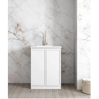 Otti Mini 650mm Laundry Base Cabinet and Natural Carrara Marble Top and Sink Kit Hampshire White LA-650-BOHW-NCA