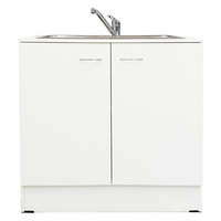 900mm Kitchen Sink + Mixer + Cabinet Cupboard Laundry Storage Unit LHB White Riteway Builders Package