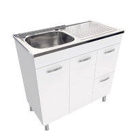 Fienza Citi UniCab 900mm Kitchen Sink & Cabinet Cupboard Laundry Storage Unit On Legs RHB White CIT90NLWR