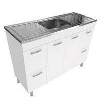 Fienza Citi UniCab 1200mm Kitchen Sink & Cabinet Cupboard Laundry Storage Unit on Legs White CIT120NLW