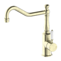 Kitchen Sink Mixer Hook Spout With Porcelain Lever Aged Brass York NR69210701AB Nero Tapware