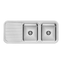 Phoenix Tapware 1000 Series Double Bowl Kitchen Sink with Drainer & No Taphole Stainless Steel 300-2301-50