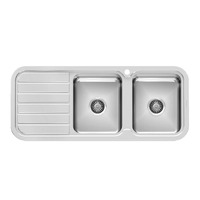Phoenix Tapware 1000 Series Double Right Hand Bowl Kitchen Sink with Drainer & Taphole Stainless Steel 300-2211-50