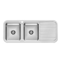 Phoenix Tapware 1000 Series Double Left Hand Bowl Kitchen Sink with Drainer & Taphole Stainless Steel 300-2111-50