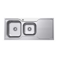 Fienza Tiva 1080 1 & 3/4 Bowl Kitchen Sink with Drainer 19/12 Litres Left Hand Bowl Stainless Steel 68106L