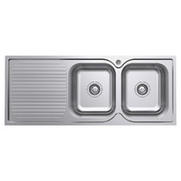 Fienza Tiva 1180 Double Bowl Kitchen Sink with Drainer 19/19 Litres Right Hand Bowl Stainless Steel 68107R
