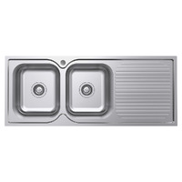Fienza Tiva 1080 Double Bowl Kitchen Sink with Drainer 19/19 Litres Right Left Bowl Stainless Steel 68107L