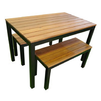 Cafe Outdoor Furniture Beer Garden 3 Piece 1200 Galvanised Steel Timber Bench Setting Black