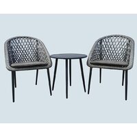Outdoor 3 Piece Balcony Rattan Arm Chairs with Cushion and Side Table Setting Aluminium Rattan