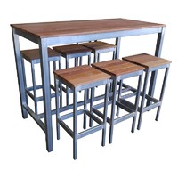 Bar High Table and Stool Galvanised Beer Garden Outdoor 1500mm Wide Furniture Set 7 Piece Setting