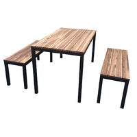 Dining Table and Bench Seats Galvanised Powder Coated Black 1800mm Wide Setting Beer Garden Outdoor Furniture Set