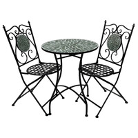 Clyde 3 Piece Mosaic Outdoor Bistro Setting Small Balcony Table & 2 Chair Set Patio Furniture