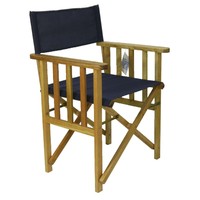 Directors Outdoor Folding Deck Chair Timber Side Slats Polyester Navy