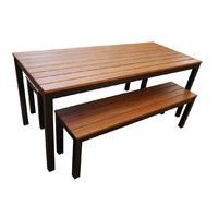Dining Table and Bench Seats Galvanised Black 3 Piece 1800mm Wide Setting Beer Garden Metal Outdoor Furniture Set