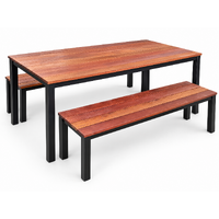 1800mm Pub & Beer Garden Setting Table with 2 Bench Seats, Black Galvanised Steel Hardwood Timber