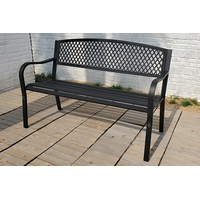 Criss Cross Outdoor Park Bench Patio Seat 2 Seater 128cm Black Powder Coated Steel Cast Iron Back