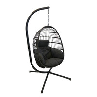 Outdoor Swinging Hanging Egg Pod Chair Hammock Wicker and Powder Coated Aluminium Grey