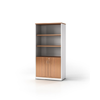Office Half Door Lockable Cupboard Premier Book Shelf Cabinet 1800mm H x 900mm W Virginia Walnut White