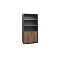 Office Half Door Lockable Cupboard Premier Book Shelf Cabinet 1800mm H x 900mm W Regal Walnut and Charcoal