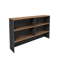 Overhead Hutch Premier Office Furniture Desk Top Shelving 1080mm H x 1800mm W Regal Walnut and Charcoal