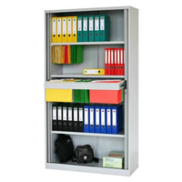 Tambour Door Lockable 4 Shelf Cupboard Cabinet 1980mm H x 900mm W Light Grey OM-GTC1909GY
