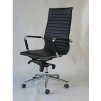 Chairlink Leather Office Desk Chair Executive High Back with Arms 2 Way Gas Lift & Aluminium Base Chairs Oslo Black