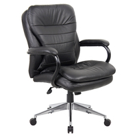 Office Chair Leather Medium Back With Arms Pillow Top Cushioning Furniture Seating Titan Black YS05M
