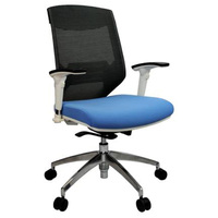 Vogue Blue Office Desk Chair Mesh Back with Arms Medium Back White Frame Seat 