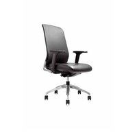 Burton Executive Office Desk Chair Premium Leather with Arms Medium Back Black