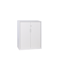 Metal Tambour Door Lockable 2 Adjustable Shelves Cupboard Cabinet White