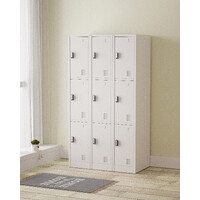 9 Door Metal Locker Office Storage Cabinet Steel School Lockable Light Grey