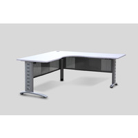 Workstation Computer Table Corner Desk Metal Adjustable Silver Frame White Top 1800 L x 1800 W x 700mm D