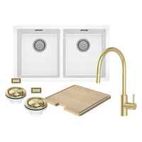Phoenix Tapware Sink Package 2: Matte White Sink + Brushed Gold Pull-Out Mixer 312-2038-12