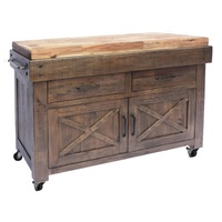 Tahoma Timber Butchers Block Hardwood Top Mobile Kitchen Chopping Board Work Bench Island Trolley 3907 TW7